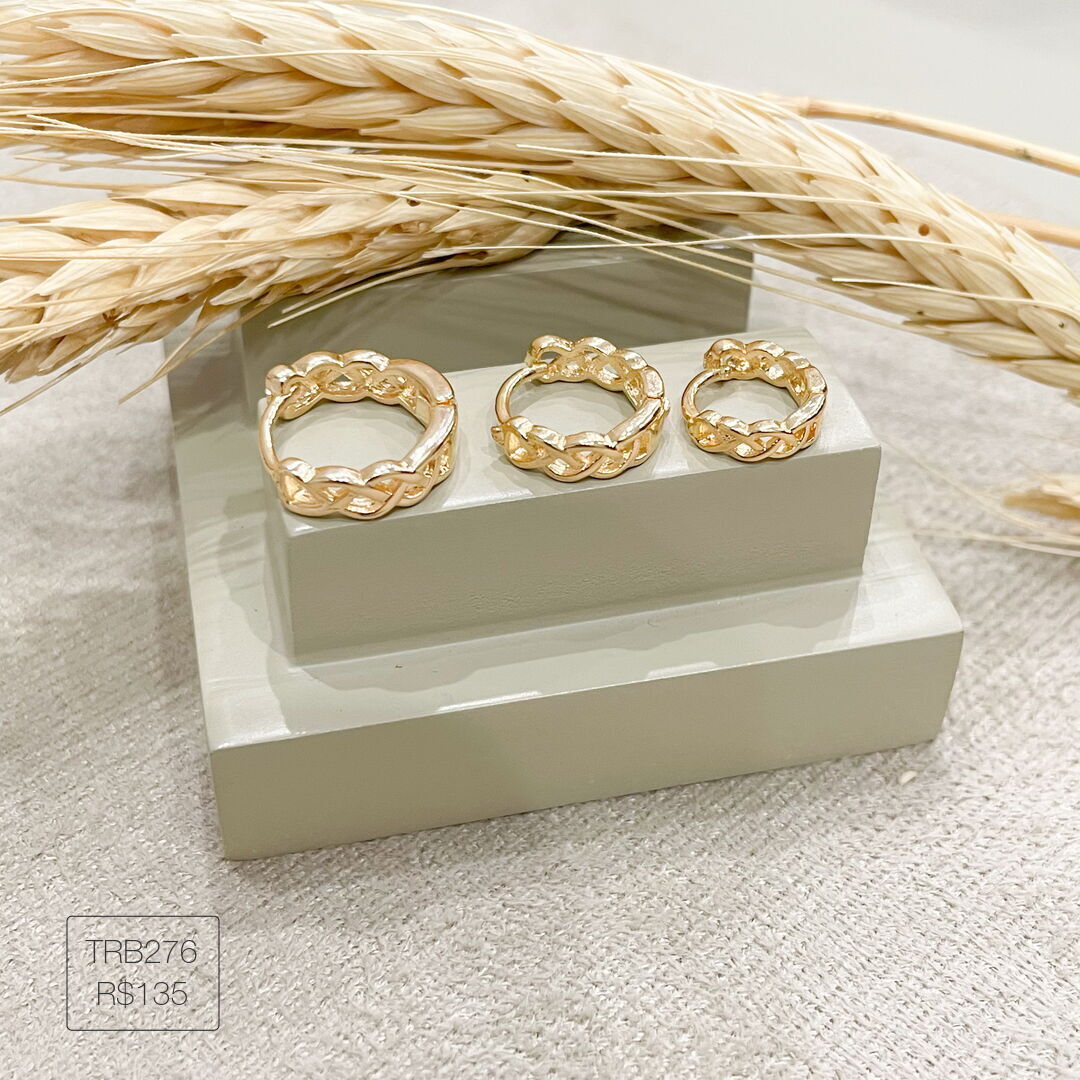 Trio de Argola Trançada Lisa Dourado